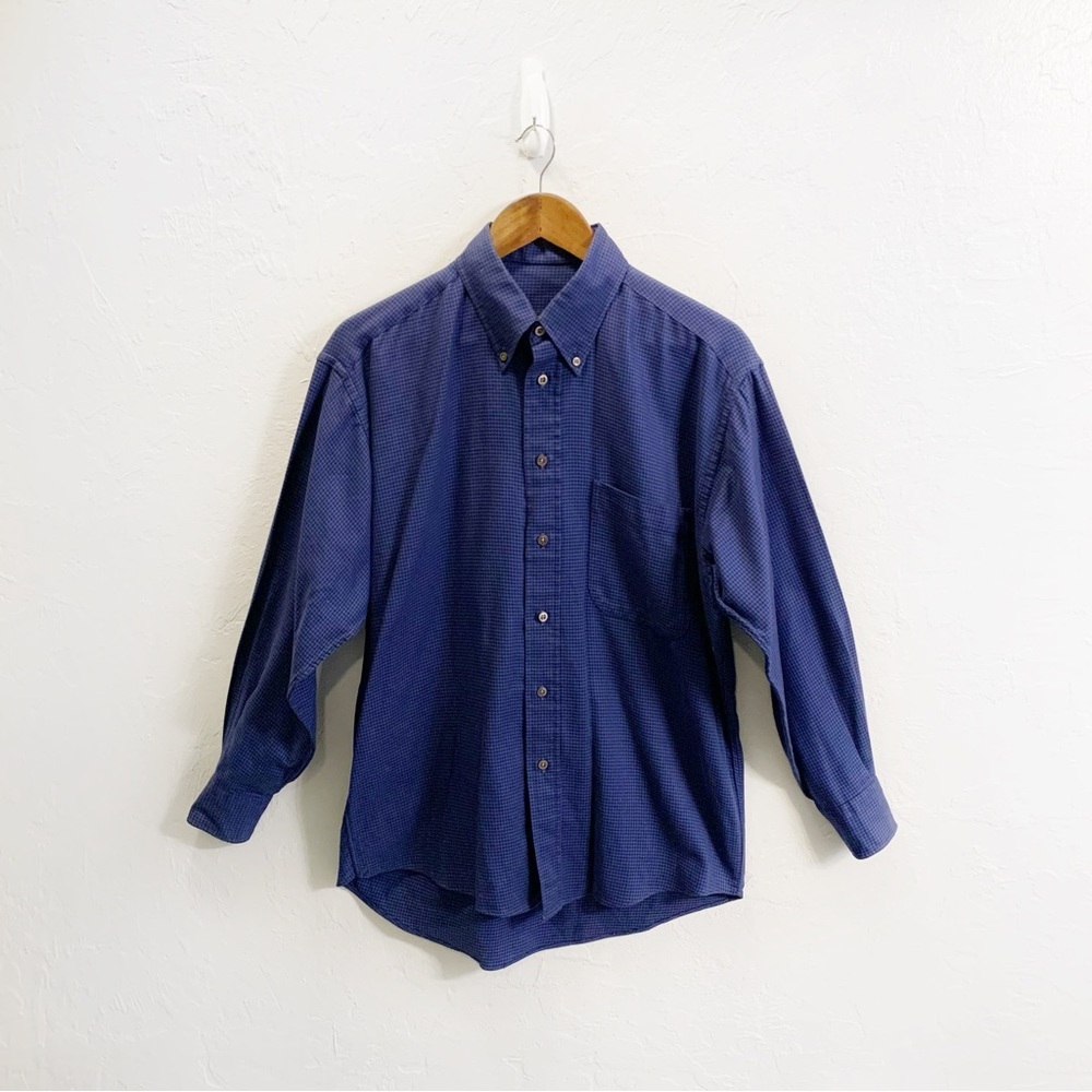 VTG Burberry London Checkered Longsleeve USA Button Down Shirt Plaid L Blue